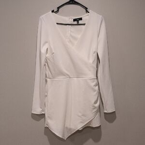 Lulu's Elegant White Wrap Blouse
